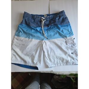 Men's Lined Blue Gray Colorblock Swim Trunks Size L